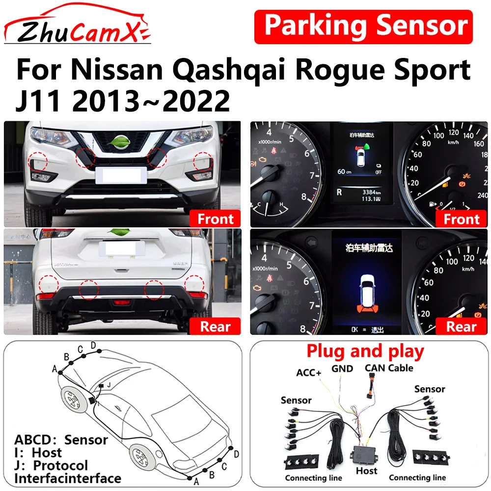 

ZhuCamX for Nissan Qashqai Rogue Sport J11 2013-2022 Car OEM Parking Sensor Front Rear Reverse Assist Reversing AID System