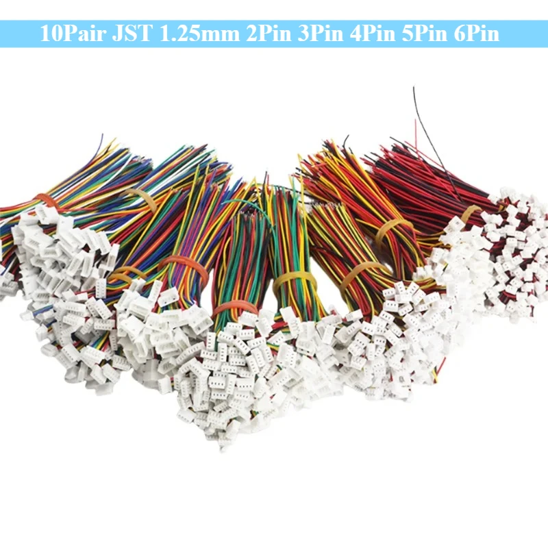

10 пар 28AWG штекер/гнездо JST 1,25 мм 2-контактный 3-контактный 4-контактный 5-контактный 6-контактный разъем с проволочными кабелями 100 мм разъем