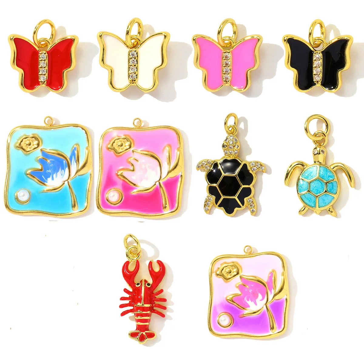 

3pcs/Lot Copper Enamel Butterfly Turtle Charms Pendants Zircon for DIY Fashion Jewelry Making Necklace Earring Accessories