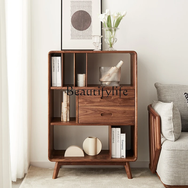 North America Black Walnut Free Combination Cabinet Grid Cabinet Storage Cabinet Simple Solid Wood Bookcase