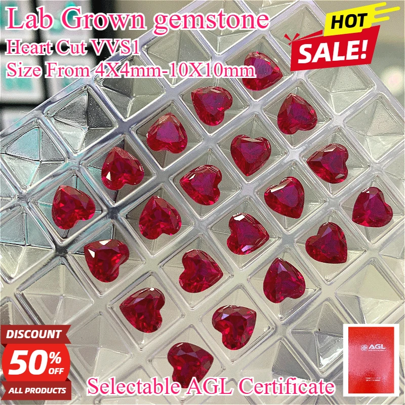 

NEW Heart Cut Lab Grown Ruby Pigeon Blood Red Color High-quality Charms Jewelry Making Main Materials Selectable AGL Certificate