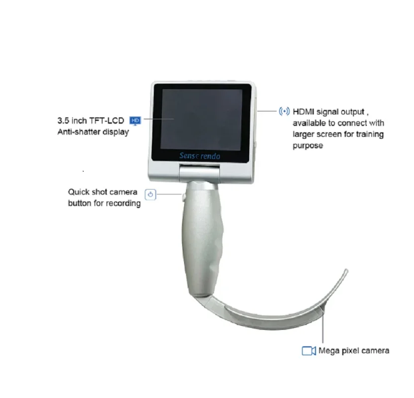 Laryngoscope Vidéo Numérique d'Anesthésie à Écran Tactile Haute exposée de 3.5 Pouces, Valise Réutilisable et Brodée, 6 Tailles Disponibles