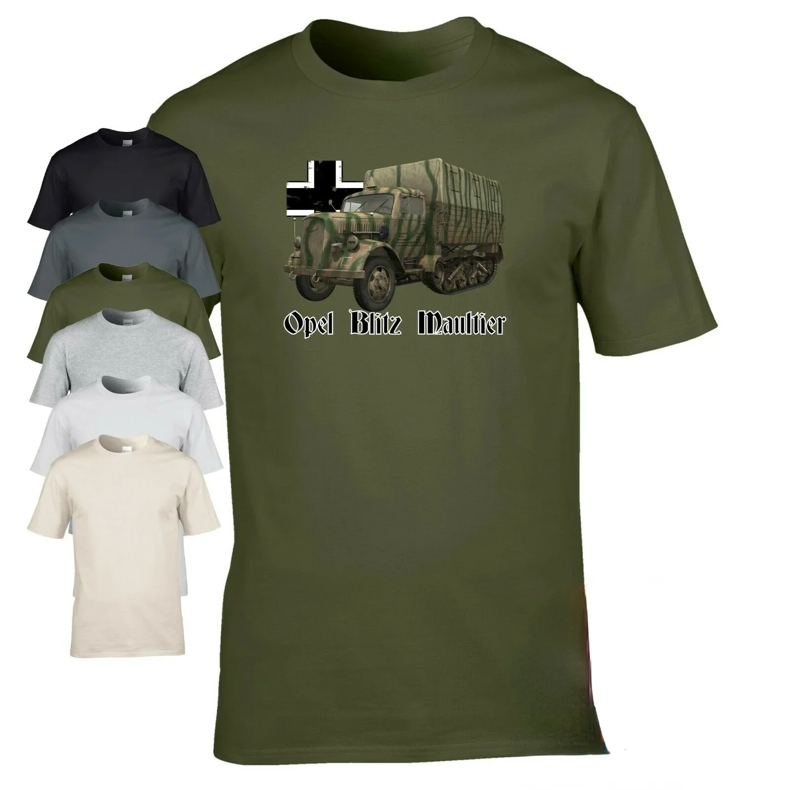 WWII German Army Opel Blitz Maultier Half-track Trucks T-Shirt 100% Cotton O-Neck Short Sleeve Casual Mens T-shirt Size S-3XL