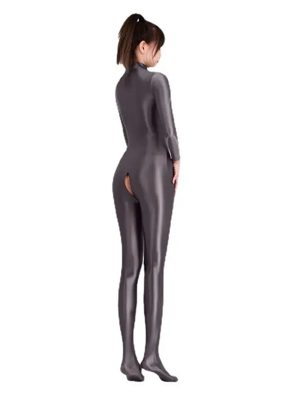 

High Elastici Smooth iny One-Piece Suit Double Zipper Sexy Tight Clothes Outdoor Cam Traveling Sun Protection Pants