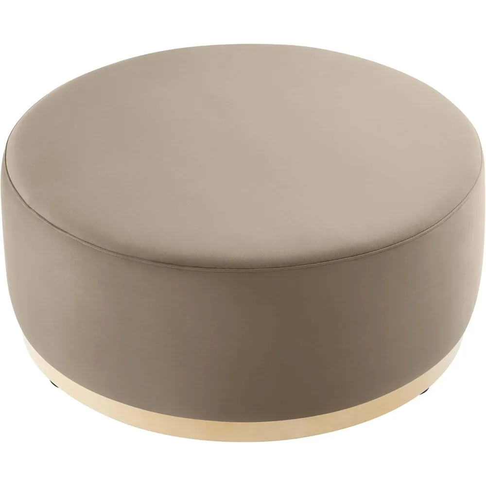 38 Inch Round Performance Velvet Upholstered Ottoman in Taupe Natural - Round Ottoman Coffee Table for Living Room