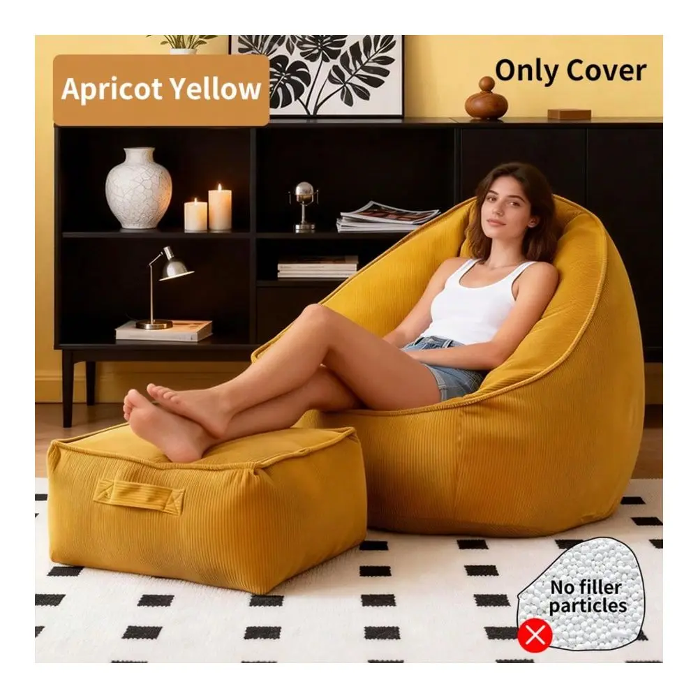 Large Creative Bean Bag Cover With Footstool Cover, Large Capacity, Can Be Used For Storage, Slouchy Sofa Cover, Suitable For A