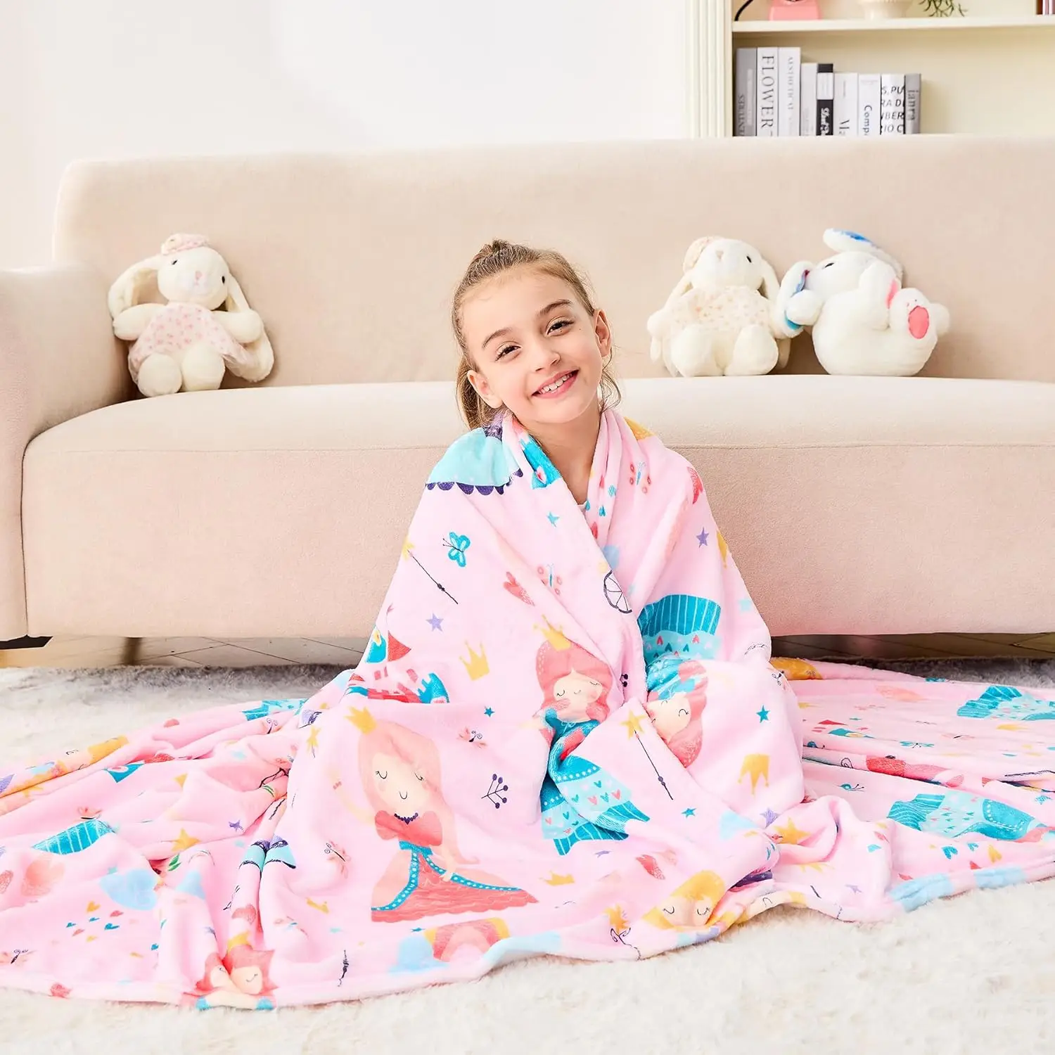 VIKAMA Children's Pink Princess Blanket Soft and Comfortable Sofa Bedroom Throw Outdoor Picnic Travel Blanket