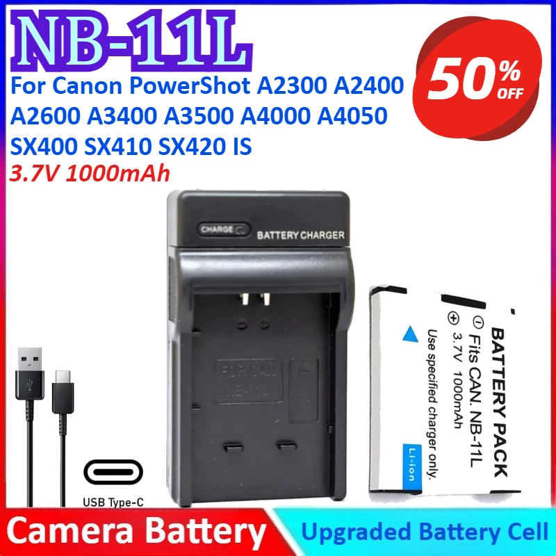 

NB-11L 3.7V 1000mAh Camera Battery+Charger For Canon PowerShot A2300 A2400 A2600 A3400 A3500 A4000 A4050 SX400 SX410 SX420 IS
