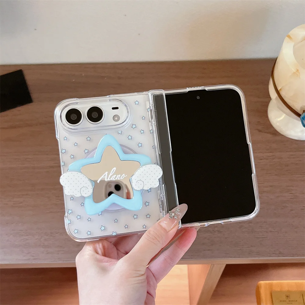 Fashion Korea Cute ins Stars Wings Magnetic stand phone case For iPhone Duo fold Shockproof Cover For Magsafe Cases Funda