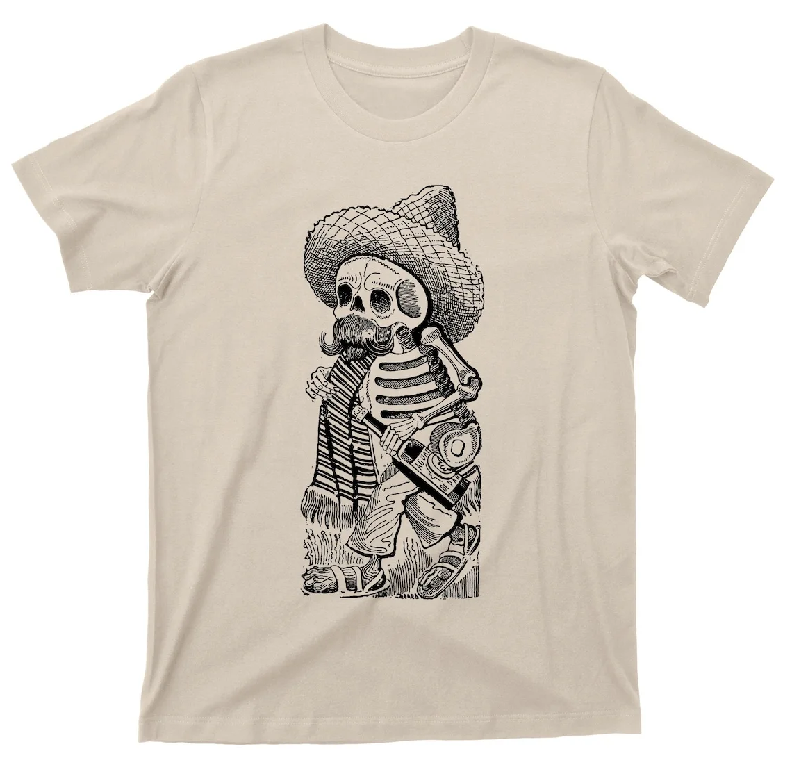 Maderista Calavera T Shirt Famous Mexican Revolution Artist Jose Guadalupe Posada Vignette Feast Dead Alcohol Artwork Graphic TS