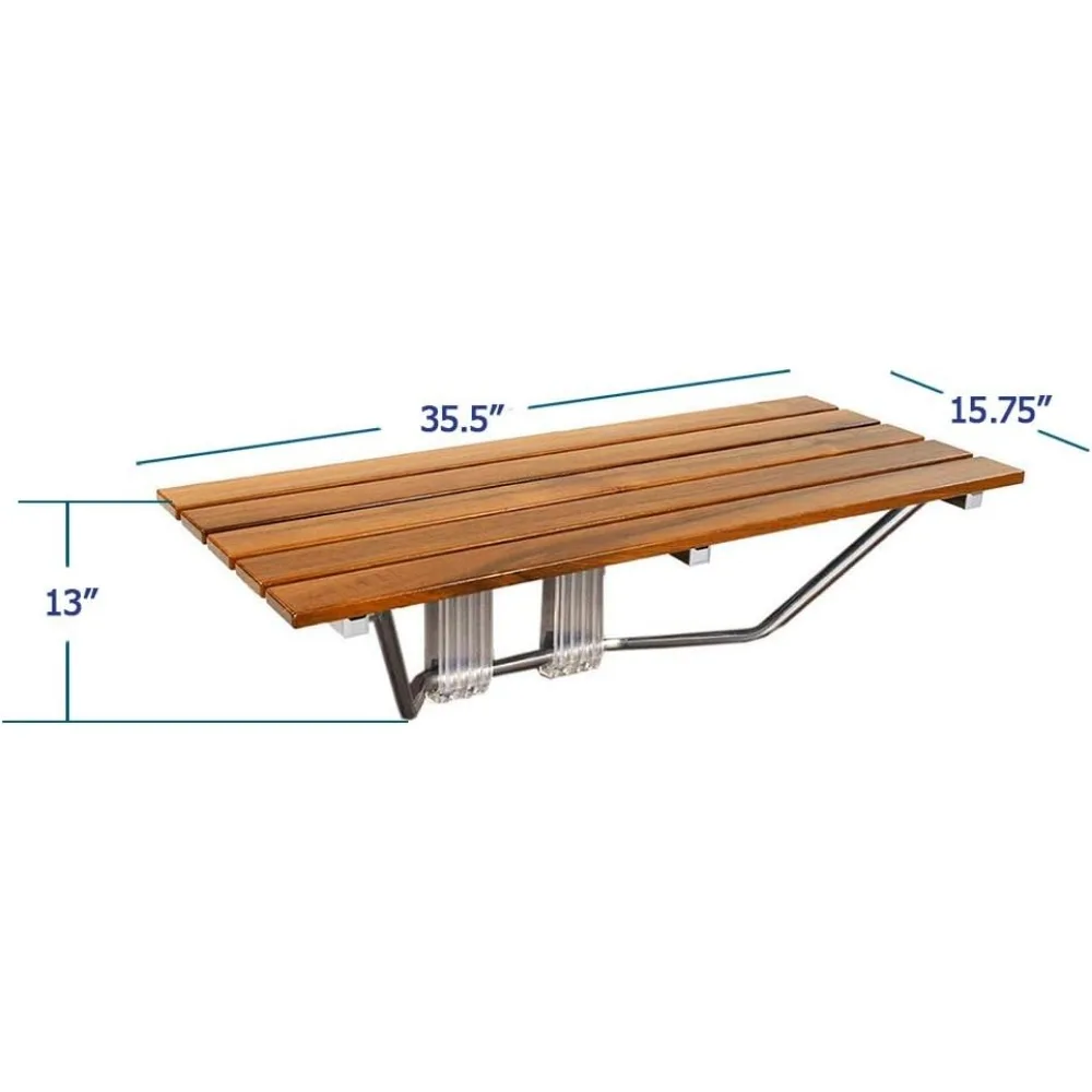 Imagem -05 - Dobrável Teak Wood Shower Seat Médico Fold up Bathroom Stool Limpar Revestido Montagem na Parede Cromo Moderno 400lb Capacidade 36