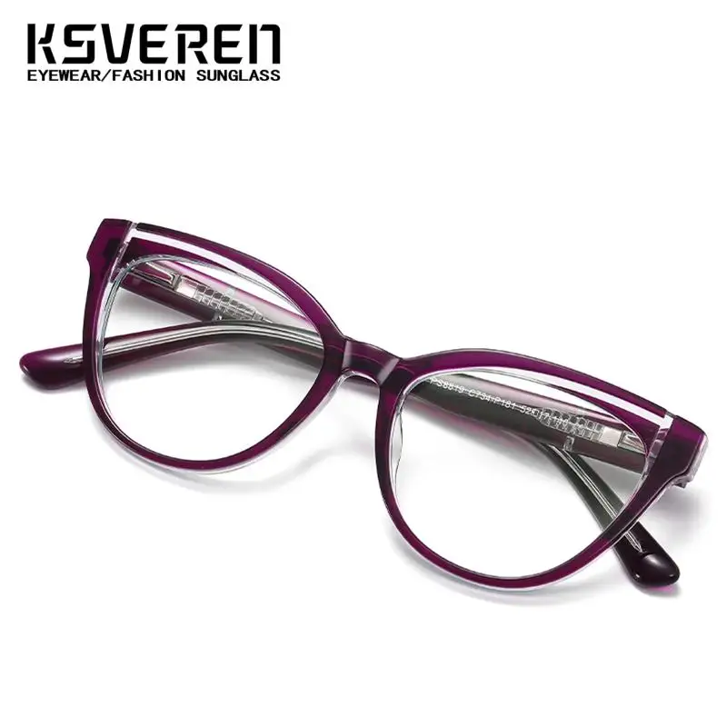 KSVEREN-Cat Eye Óculos de Leitura para Mulheres, Armação Acetato Anti Luz Azul, Elegante Senhora Óculos, Moda de Alta Qualidade