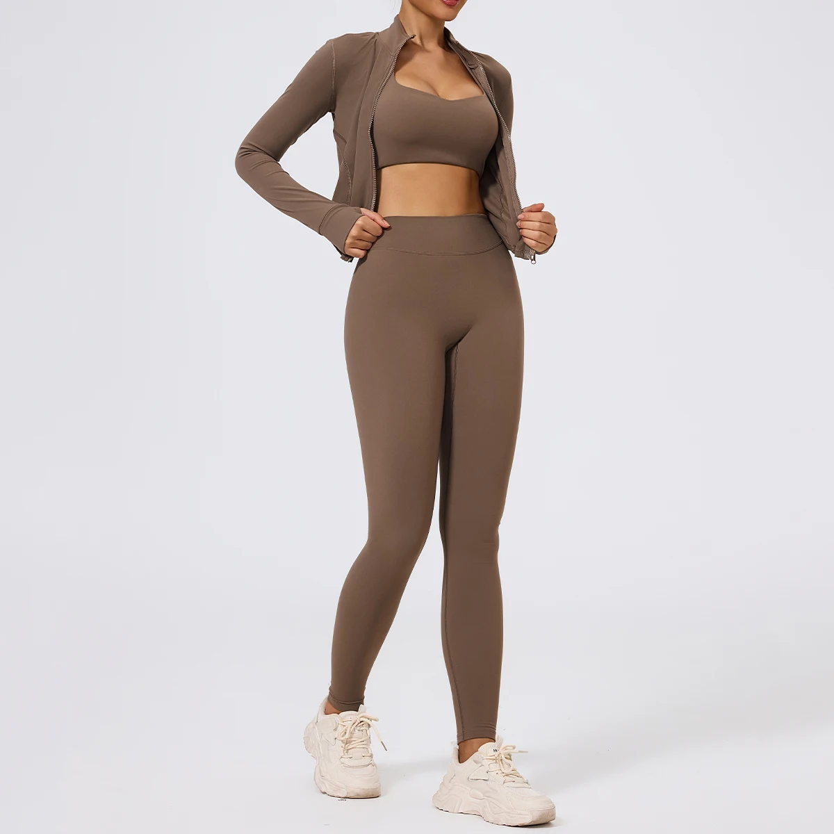 3 pièces femmes veste de Sport ensemble de soutien-gorge en plein air vêtements de Sport femme trois pièces Shorts Yoga costume Sport Legging tenue pour femme 3 pièces