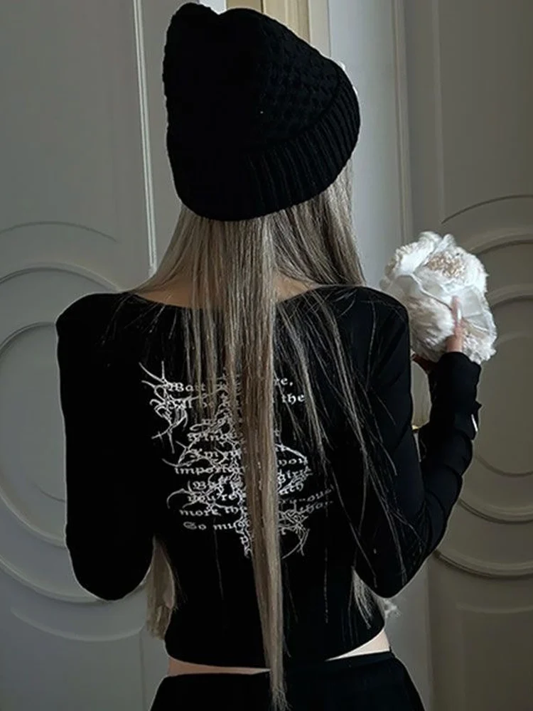 

Женская футболка с длинным рукавом в стиле панк, с американским принтом, легкая, повседневная, модная, для весны и лета, уличная одежда