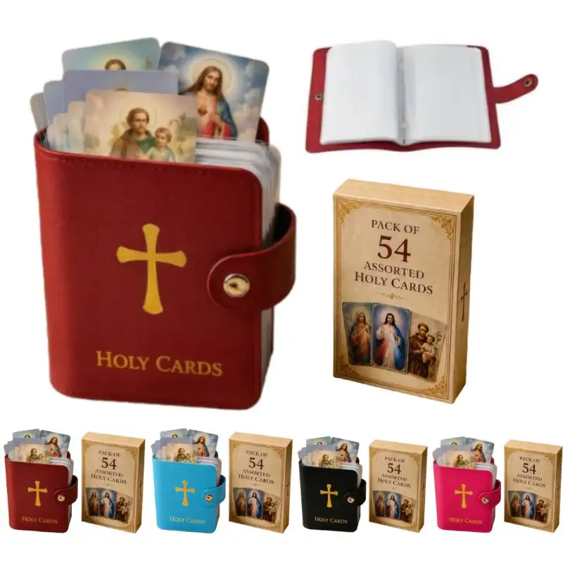 Catholic Holy Card Holder Set Booklet with 52 Catholic Mary Our Lady of Grace Prayer Card Organizer Religious Spiritual Gifts