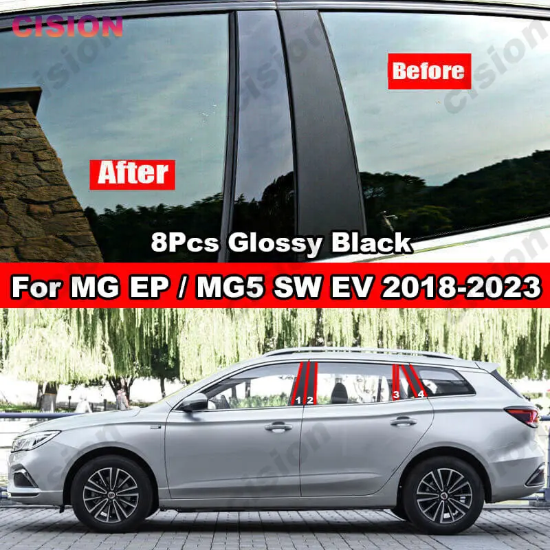 Glossy Black Mirror Effect Window Door Column B C Pillar Post Cover Trim For MG EP 5 MG5 SW EV Roewe Ei5 Carbon Fiber PC Sticker