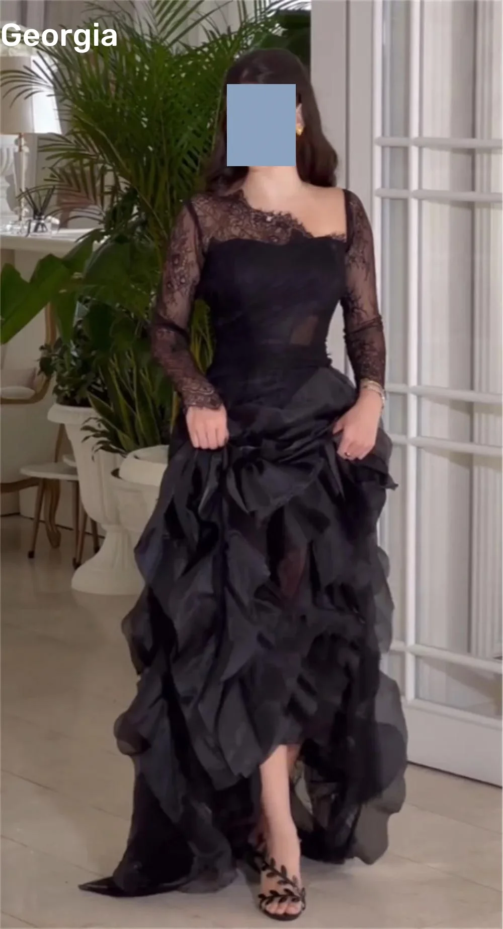Black Elegant Party Dresses For Women Customized A-Line Split Square Neckline Prom Dresses Flowers Zipper Up Wedding Party Dress