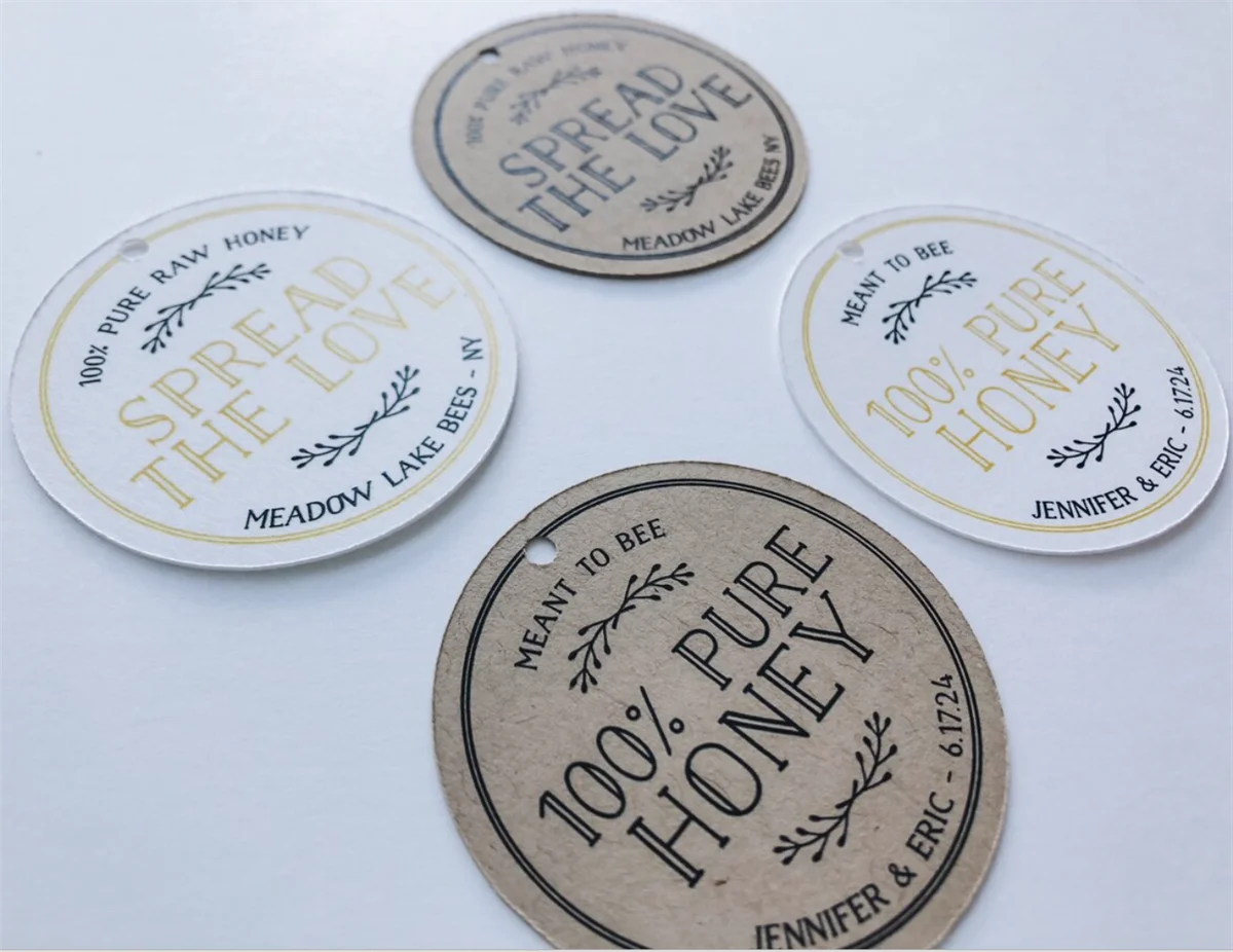 50pcs Custom Honey Favor Tags, Spread the Love Tags, Vintage Mason Jar Round Tags, Printed Honey Tags, Personalized Wedding Favo