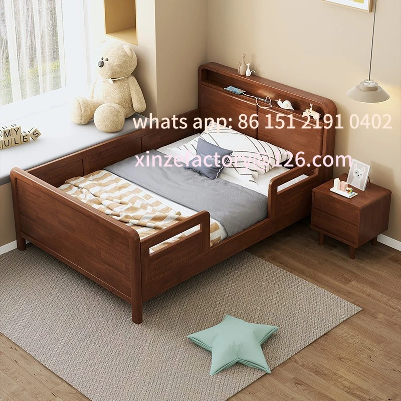 

Customizable solid wood bed with guardrail boys single 1.2m 1.5 splicing bed girls 1.35