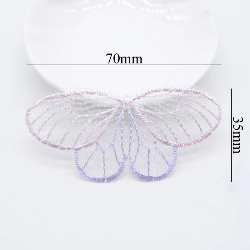 10Pcs 70*35mm Exquisite Embroidered Mesh Butterfly Wings for DIY Headwear Hair Clips Decor Clothes Hat Shoes Patches Accessories