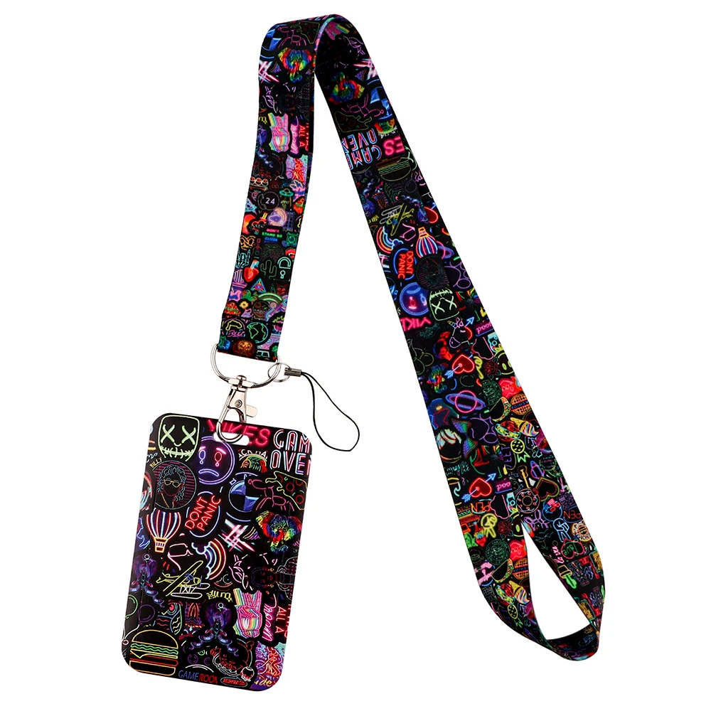 Night Neon Lanyards For Keys Chain ID Credit Card Cover Pass Charm Neck Straps For Friends Fashion Accessories Gifts