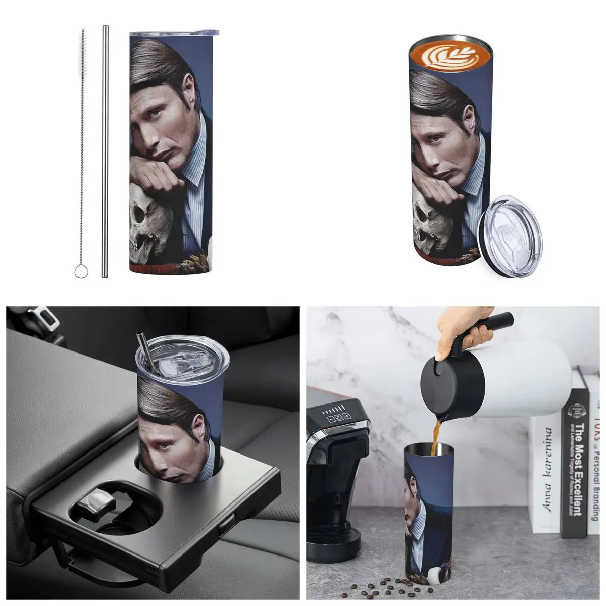 Hannibal Mads Mikkelsen Horror Movie Merch Stainless Steel Tumbler Vacuum Insulated Mug Thermal Cold Cups Straws With Lid 20oz