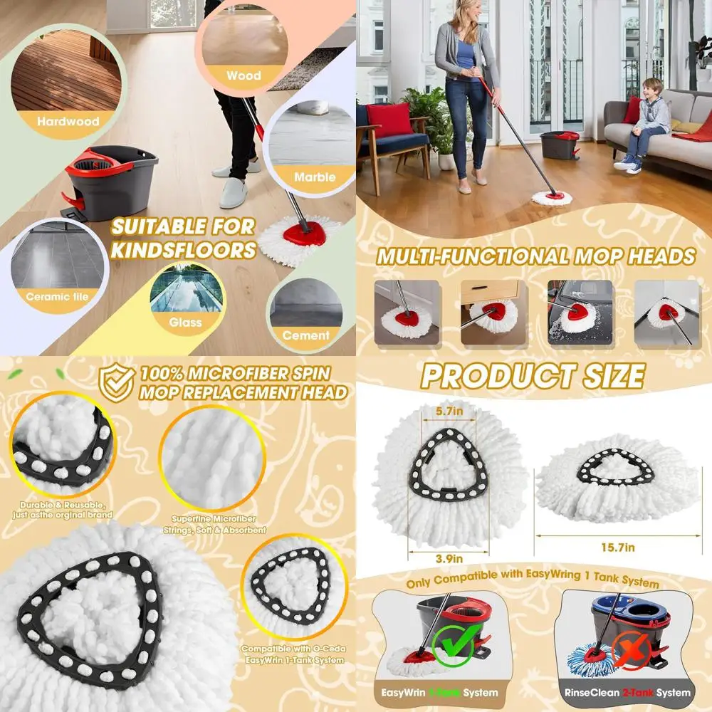 

10-Pack Microfiber Spin Mop Heads, Fits Triangle Mop, 360° Floor Cleaning Replacement for EasyWring 1-Tank System