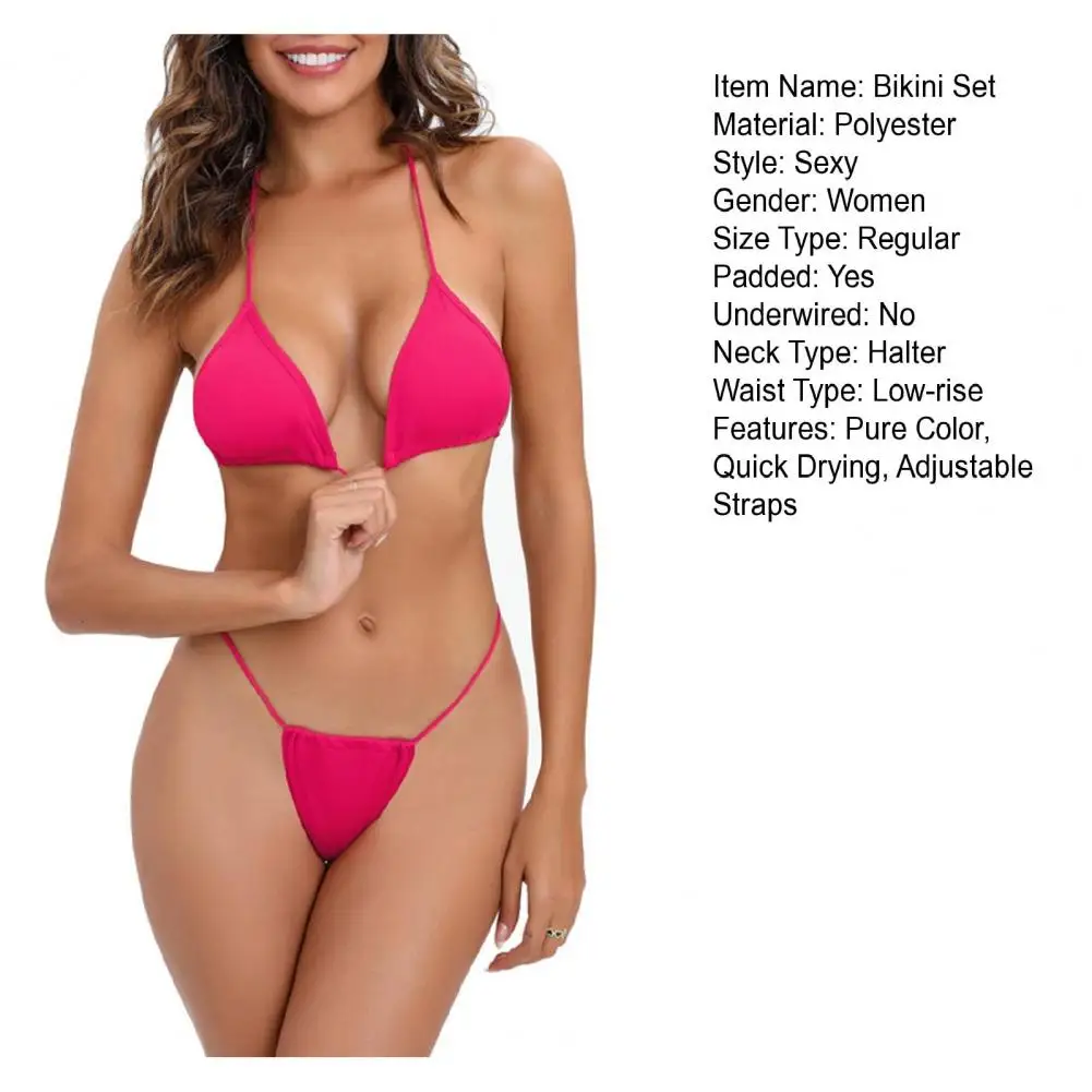 2Pcs/Set 2026 Women's Swimwear Sexy Thong Bikini Breathable Strappy Swimsuit Solid Color Split Swimwear Pool Beach Wear Swimwear