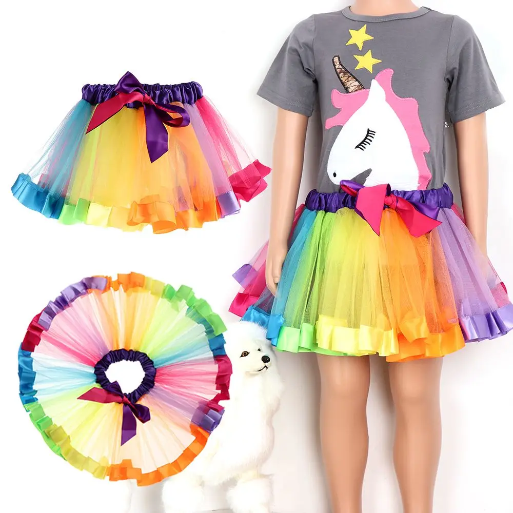 Fashion Gift Party Tulle Dance Dress Rainbow Tutu Skirt Toddler Princess