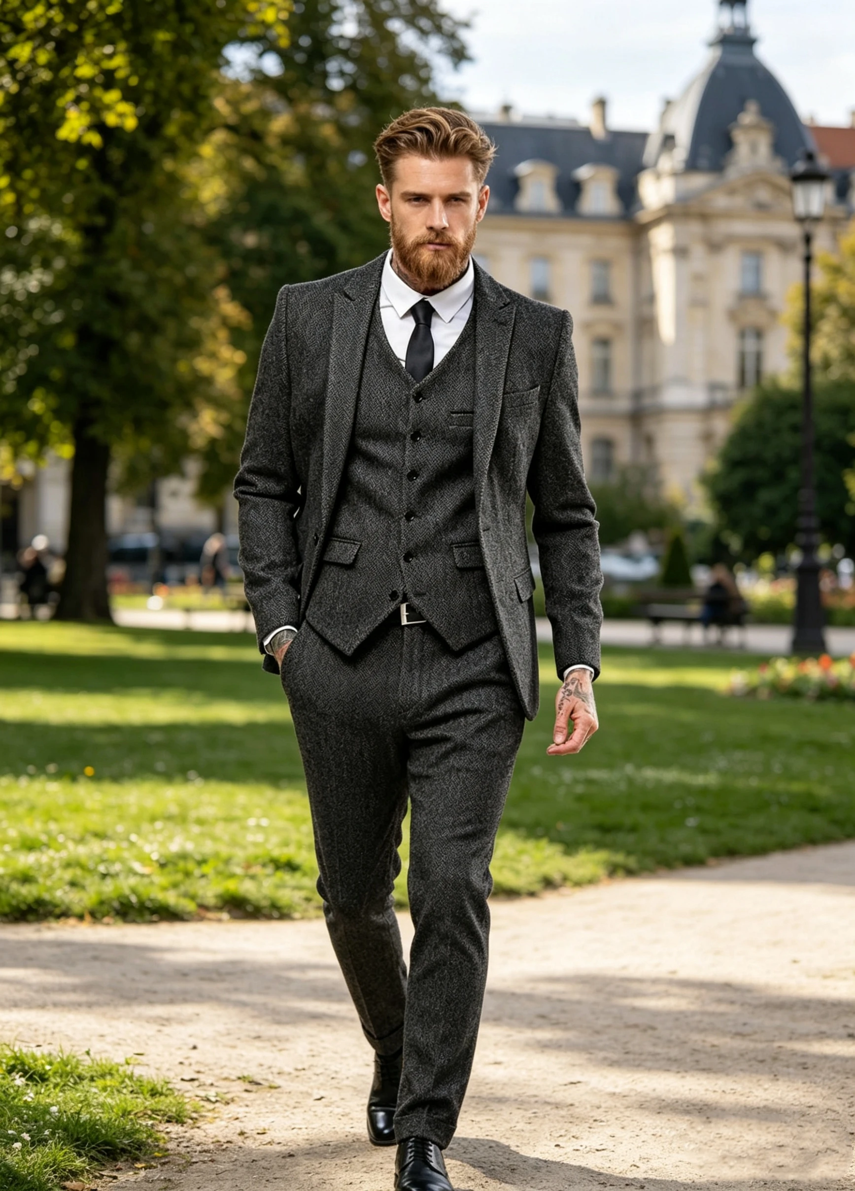 Dark Brown Wool Tweed Winter Suit for Men Herringbone Slim Fit Formal Groom Tuxedo 3 Piece Wedding Male Suits(Jacket+Vest+Pants) view 4