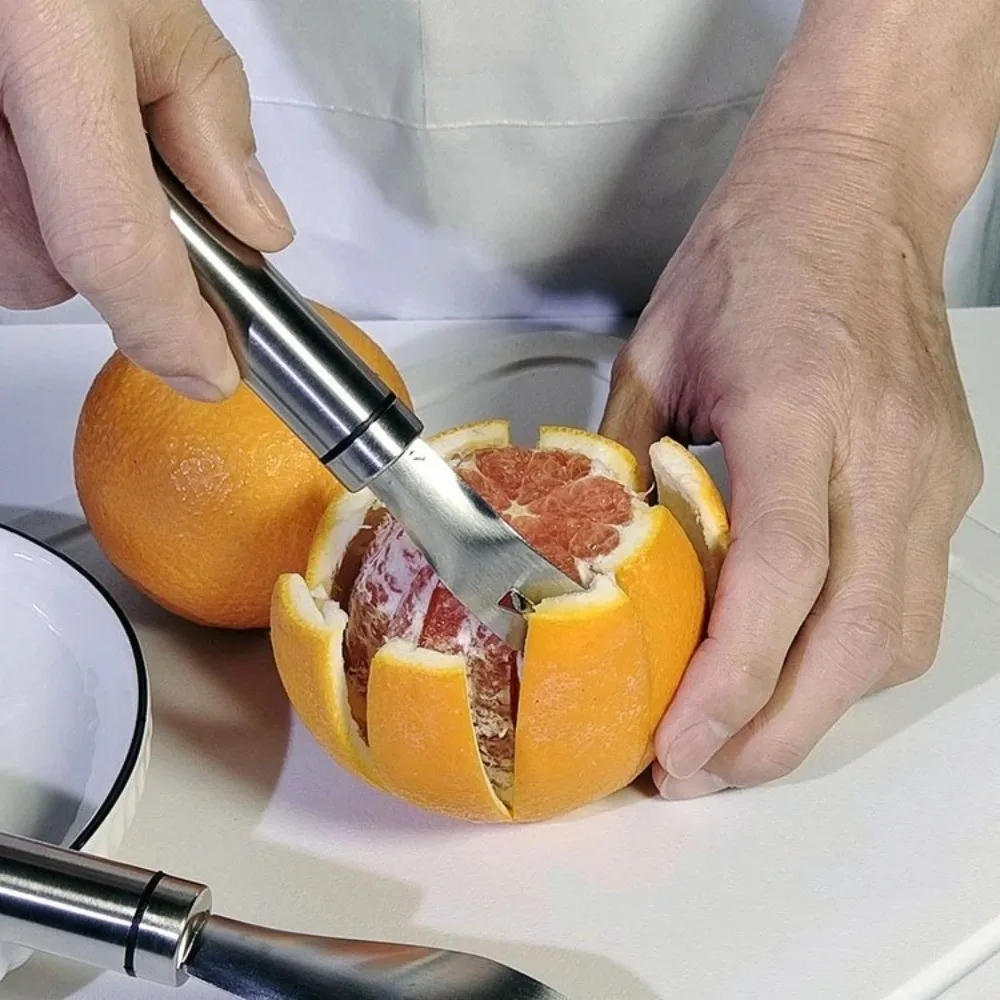 

Stainless Steel Orange Peeler Long Handle Handheld Pomelo Peel Remover Easy To Peel Multifunctional Citrus Slicer Restaurant
