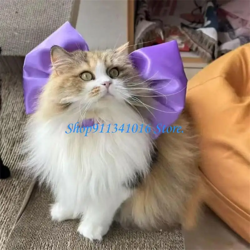4X7B Regulable Pet Collar With Elegant Large Silk Bows Tie Butterfly Pattern Bowties for Parties or Photos