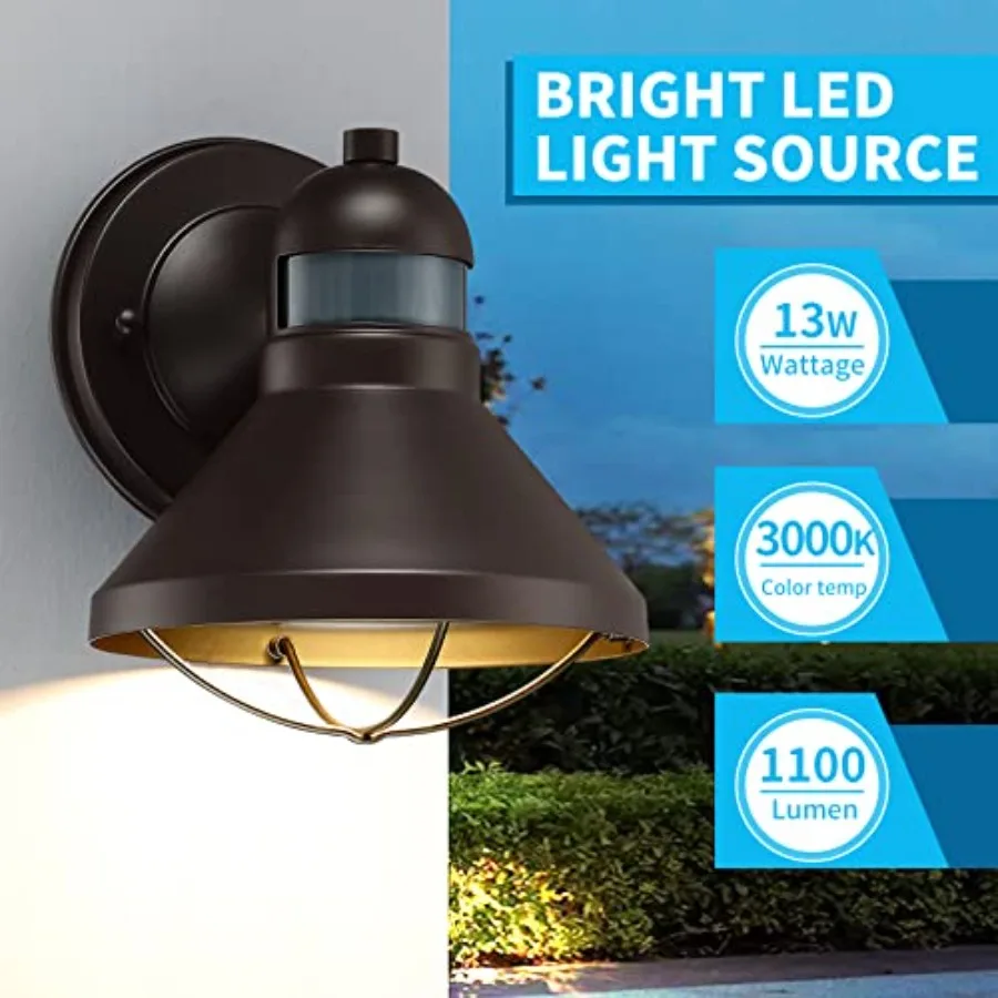 2 Pack Motion Sensor Outdoor LED Wall Sconce Dusk to Dawn Exterior Barn Light Fixtures Brown Outside Porch Lantern Farmhouse Wa view 6
