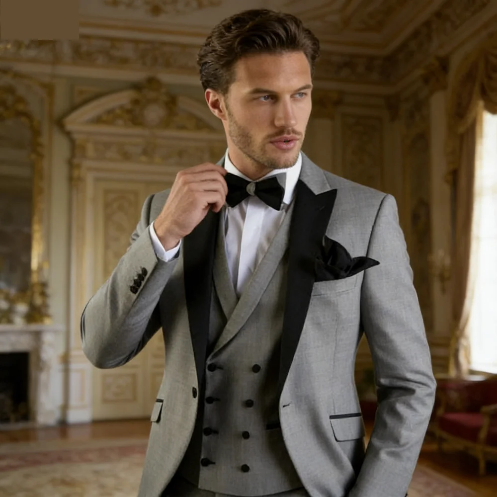 

Men's Slim Fit 3 Piece Terno Set with Peak Lapel Blazer Vest And Tuxedo Pants Elegant Business Casual Wear