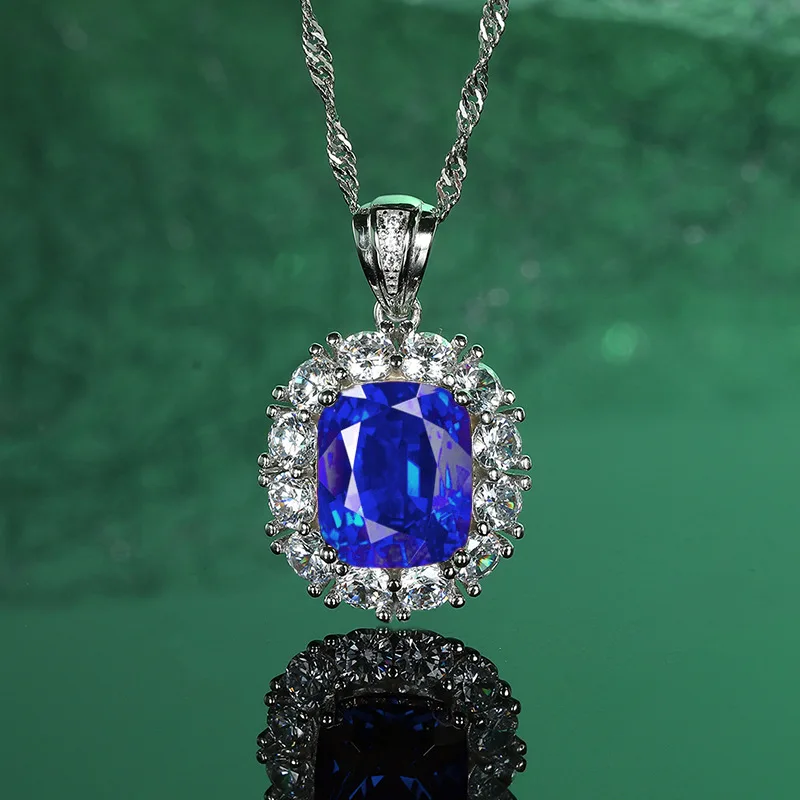 

PT950 Platinum Artificially Cultivated Gemstone Necklace Pigeon Blood Red Green Nano Blue Pendant Full Diamond Luxury Wedding