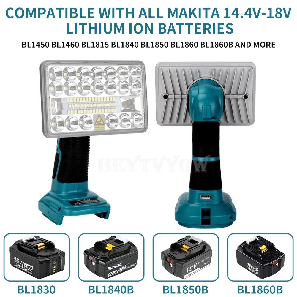 

Беспроводная прожектор 2000 фунтов для батареи Makita 14.4-18V светодиодный свет 18W фонарик с портом USB-A прожектор для аварийного кемпинга перезаряжаемые инструменты для прожектора светодиодов для ремонта автомобиля на рабочем месте гаража отключений э