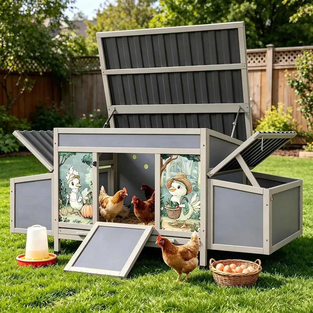 

Large 59 Outdoor Chicken Coop with Nesting Boxes, Easy-Clean Tray, and Ventilation for Poultry, Ducks, and Rabbits, Gray
