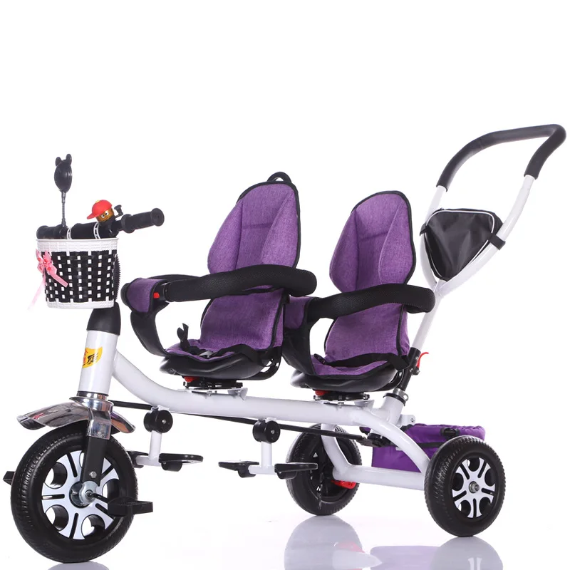 4 in 1 baby twins tricycle with parent pushabar / double seat children tricycle for sale / children tricycle two seat for twins