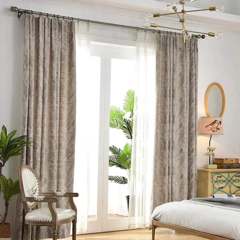 American Style Curtains for Living Room BedroomCurtains Pastoral Dark Flower Curtain Finished Shading Chenille  Customized