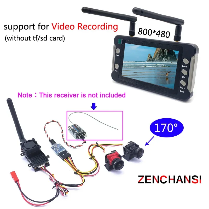 5.8G 2W 송신기 2000mW VTX, 듀얼 스타라이트 1200TVL fpv 카메라, DVR 포함 5.8G 4.3 인치 FPV 모니터