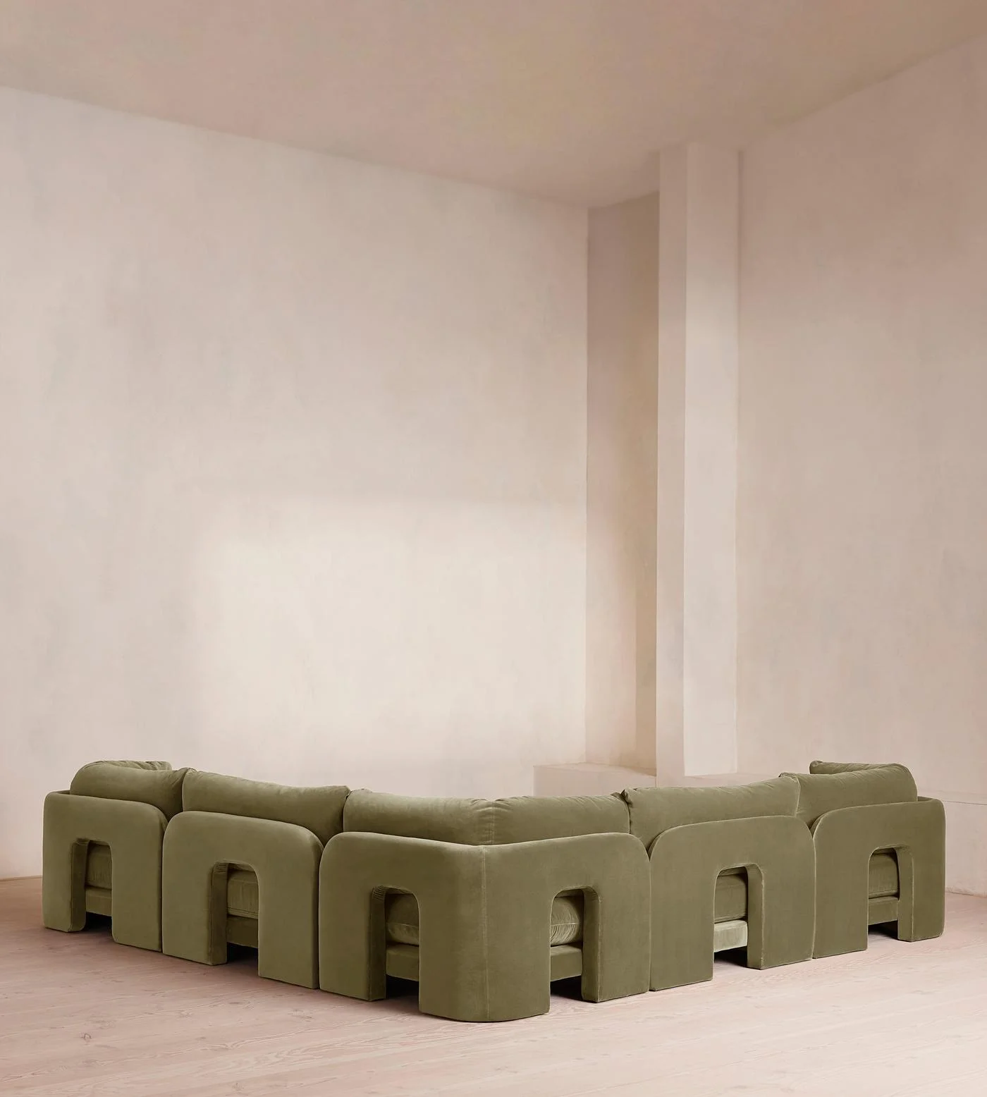 Light Green Velvet Curved Modular Plush Modern Elegant Living Room Sectional Sofa - view 3