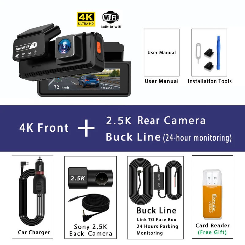 ADAS Dash Cam 4K+2.5K GPS WIFI 24H Night Vision Mini Optional Rear Lens Dashcam Car DVR Video Recorder Camera For Car Black Box image 3