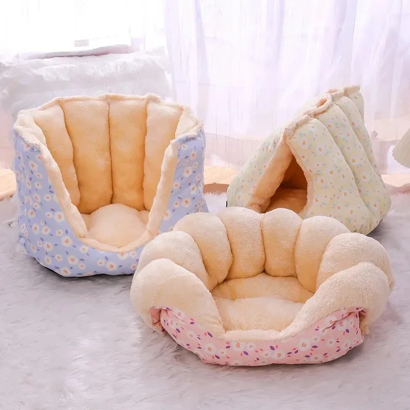 Pet Supplies for Winter Bed Cats Cartoon Kitten Warm Accessories Fluffy Plush Beds Goods House Accessory Basket Dog Puppy All