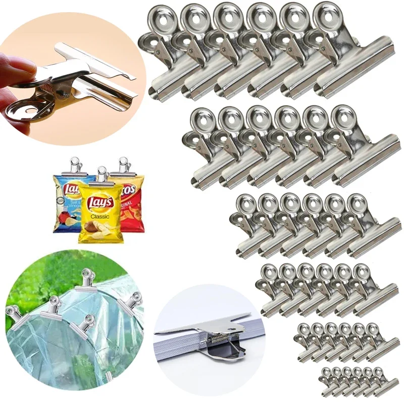 6Pcs Klipsy Bulldog Klipsy do żywności Wielofunkcyjny metalowy zacisk ze stali nierdzewnej Klipsy do papieru do kuchni Dom Biuro