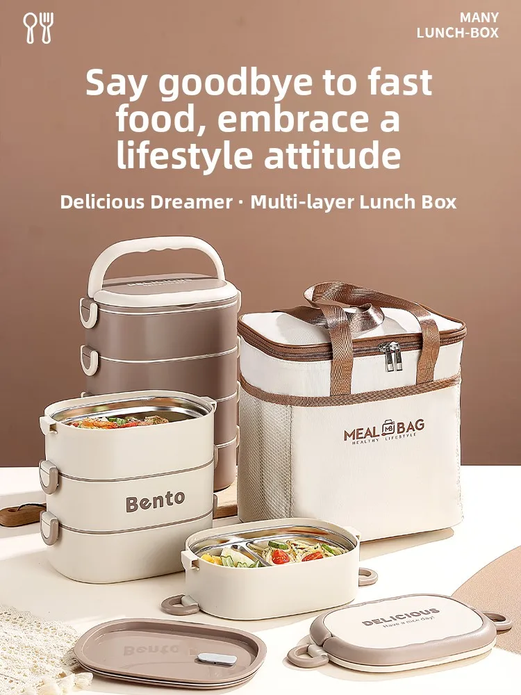 

Large Capaci Multi-layer Insulated Lunch Box Microwave Se Stainl Steel 304 Bento Box for Office Workers And Students