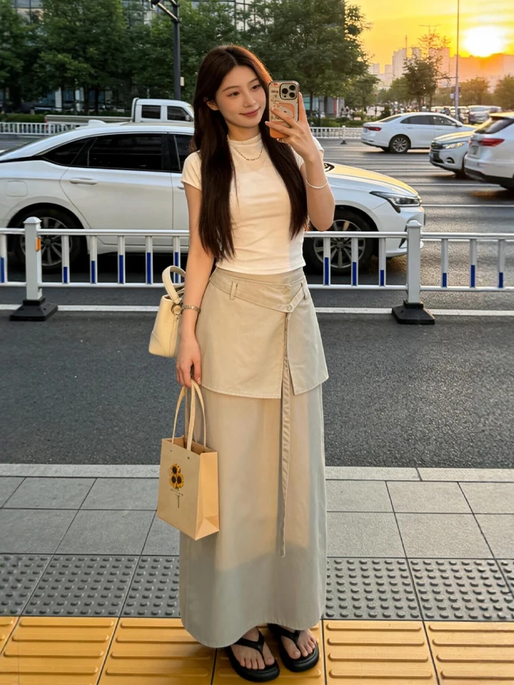 

White T-Shirt And Casual Pants Set Spring 2026 Fashion Outfit High Waist Breathable Short Sleeve round Neck Two Piece Set