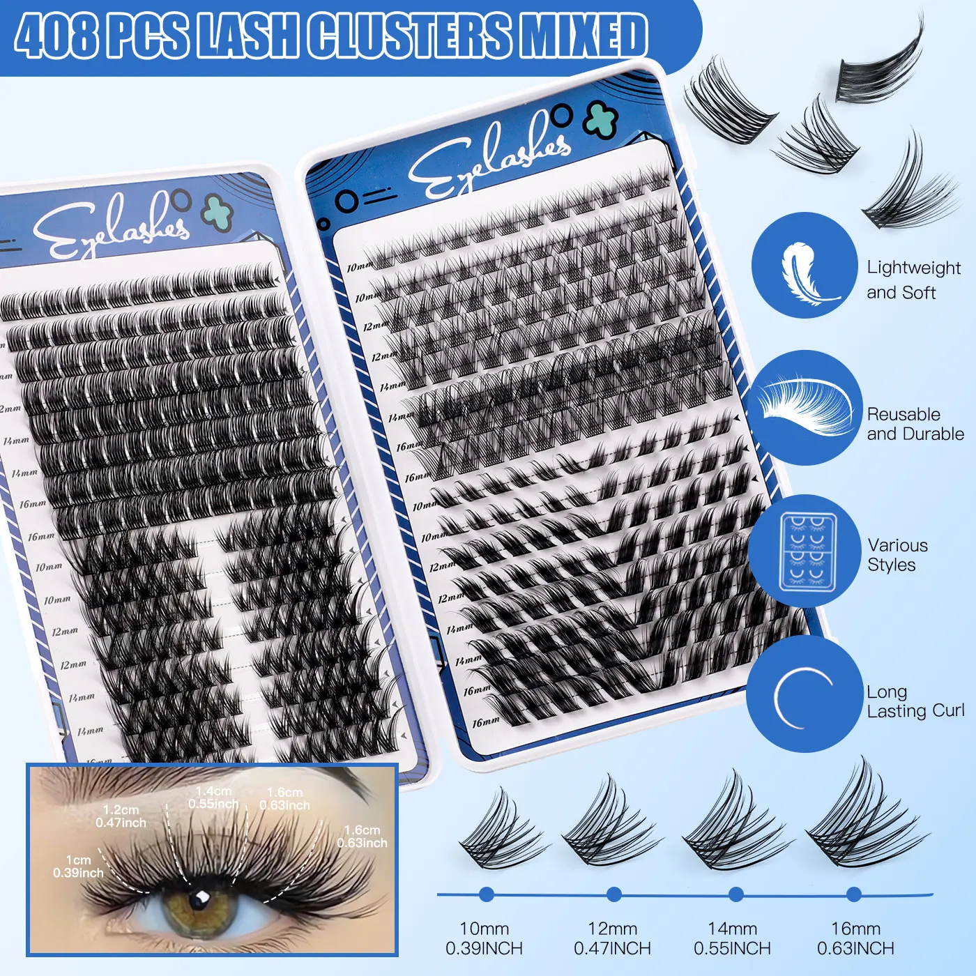 Zestaw książek do sztucznych rzęs o dużej pojemności 408 DIY Winged Fox Cat Eye Lashes with Bond Seal Tweezers Zestaw samoprzylepnych rzęs