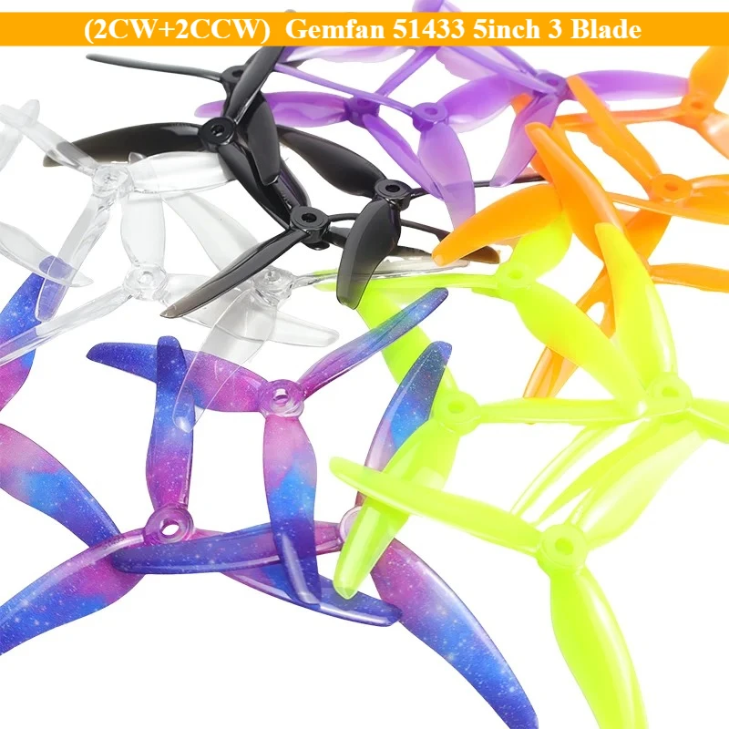 (2CW+2CCW)  Gemfan 51433 5inch 3 Blade/ Tri-blade Propeller Props Brushless Motor FPV Propeller for FPV Racing Drone Expand DIY