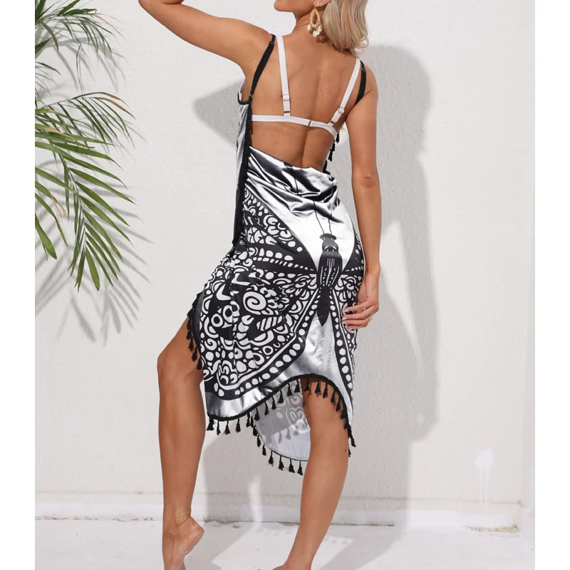 Women Bikini Sexy Butterfly Print Cover Up Swimwear Women Dress Summer Tunic Bath Sarong Wrap Skirt Swimsuit Elegant Beachwear