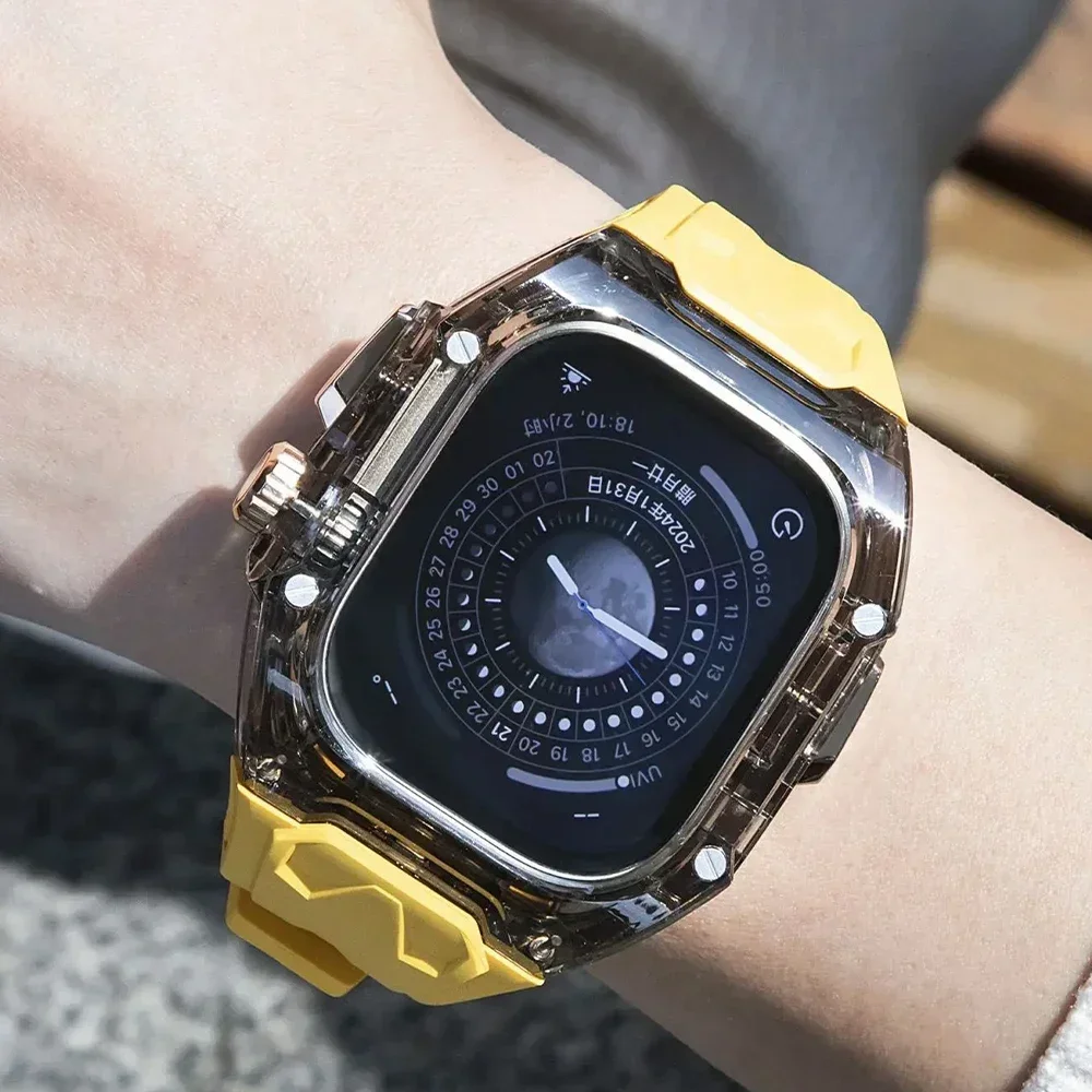 Прозрачный модификационный комплект для Apple Watch 10 46 мм 42 мм 9 8 7 45 41 мм, чехол с ремешком для IWatch 654SE 44 40 мм, резиновая лента, ремонт мода